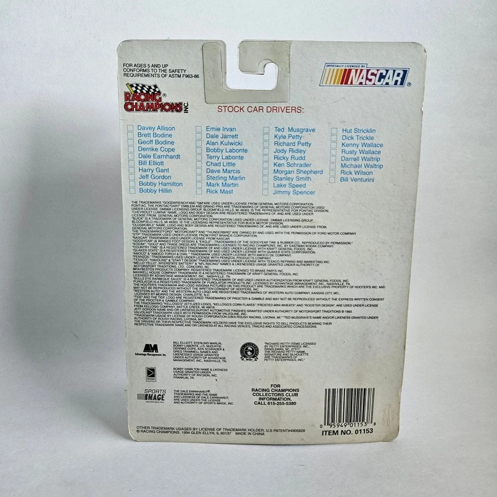 Racing Champions 1994 NASCAR Jim Bown 63 Lysol Stock Car 1:64 Diecast with Card